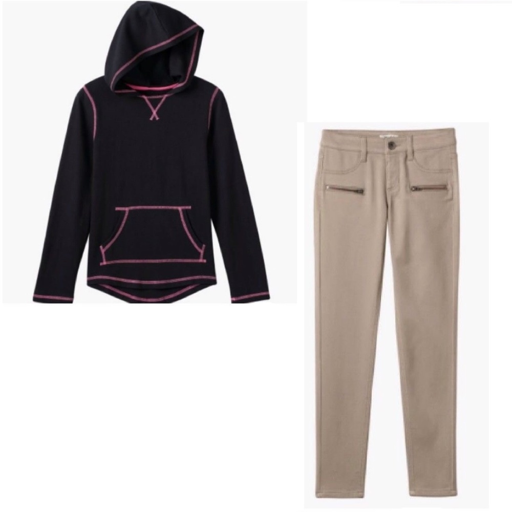 Girls Black Hoodie Top and Mudd Zipper Jeggings 16